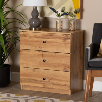 Baxton Studio B06-Wotan Oak Decon Modern and Contemporary Oak Brown Finished Wood 3-Drawer Storage Chests